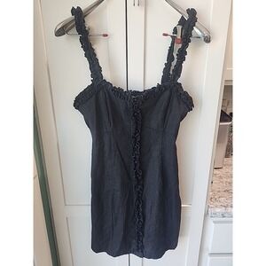 FOREVER 21 Black Linen‎ Ruffle Spaghetti Strap SMALL Empire Sweetheart Dress